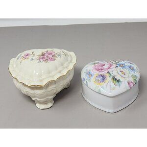 Vntg Liette Hand Decorated In The USA&Unmarked Heart Shaped‎ Trinket Boxes